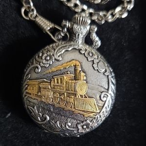 Vintage Train Pocket Watch Pendant